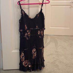 Olivaceous Smocked Floral Ruffled Dress